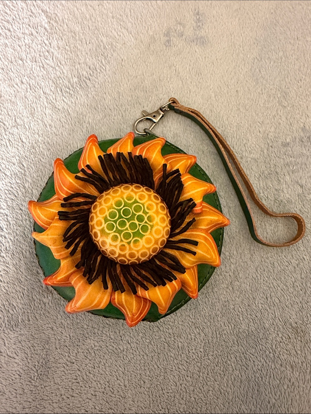 Sunflower Wristlet Coin Purse - Bright Orange & Green
